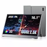 ARZOPA 16,1' Tragbarer Monitor 2,5K 180 Hz Gaming Portable QHD 2560×1440 107% sRGB HDR10 Design mit integrierter Ständer-Funktion & Schutzhülle Kompatibel mit PS5, Xbox, Switch, PC, Mac-Z3FC Grau