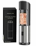 FORLIM Elektrisches Salz und Pfeffermühlen, Automatisches Schwerkraftmahlen Pfeffermühle, Einstellbare Grobheit, Einhandbedienung, mit LED-Licht, Salzmühle aus Edelstahl,1er Pack(Schwarz)
