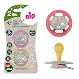 NIP Cherry Latex Schnuller Rund Leuchtend 4 Stück Set (2x2) Gr.2 (6 M +, Night leuchtend) Stillfreundlich, Größe 2, ab 6 Monate