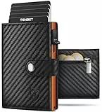 TENBST Geldbörse Herren mit Münzfach & RFID Schutz, Slim Wallet Kartenetui Klein, Portmonee Geldbeutel Herren, 10 Fächer für Kreditkarten Kreditkartenetui - Schwarz & Orange