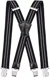 Decalen Hosenträger für Herren Breit 4 cm mit sehr Starken 4 Metall Clip Lang Einheitsgröße für Männer und Damen Einstellbar und Elastisch X Style (Schwarz Grau)