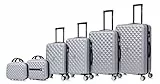 CELIMS - 6-teilige Gepäcksets | Handgepäck + Kabinenkoffer + Mittelgroßer Koffer + Großer Koffer + 2X Kulturbeutel | Kofferset | Grau