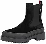 Tommy Jeans Damen Chelsea Boots Foxing Suede aus Wildleder, Schwarz (Black), 38