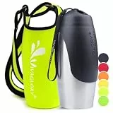 VIVAGLORY hundetrinkflasche & wasserflaschenhalter mit Schultergurt-Kombi, Hunde Trinkflasche & Wasserflaschenhalter für Unterwegs, Trinkflasche Edelstahl mit Wasserflaschenträger, 750ml, Neon-Gelb