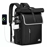 MATEIN Rolltop Rucksack Damen Wasserdicht 36L, Großer Laptoprucksack 17,3 Zoll mit USB Ladeanschluss, Diebstahlsicherer Rucksack Herren mit Airtag Fach und RFID für Reisen, Freizeit, Uni, Schwarz