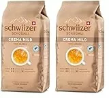 Schwiizer Schüümli Crema Mild, 100 Prozent edle Arabica Kaffeebohnen, fruchtig-nussig, für Vollautomaten, Stärke 2/5, helle Röstung, Rainforest Alliance-zertifiziert, 1kg (Packung mit 2)