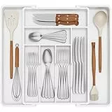 Lifewit Besteckkasten für Schubladen, Verstellbarer Besteckeinsatz Breite von 33 bis 57 cm, Schublade Besteck Organizer für Küche Tiefe 42,4 cm, Kunststoff Besteckhalter für Löffel/Gabeln/Messer, Weiß