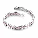 Flongo Keramik Armband Damen Pink: Porzellan silber Damenarmband Edelstahl Armbänder Armreif Armkette dünn für Frauen Männer Paar Herren Pärchen