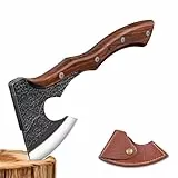 Purple Dragon Survival Axt mit Scheide, Handgeschmiedete Camping-Äxte, Holzhackaxt aus Kohlenstoffstahl mit Birnbaumstiel, für Bushcraft, Wandern und andere Outdoor-Aktivitäten