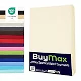 Buymax Spannbettlaken 180x200cm Baumwolle 100% Spannbetttuch Bettlaken Jersey, Matratzenhöhe bis 25 cm, Farbe Beige