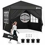 Sekey Premium Pop Up Pavillon 3x3 Wasserdicht Stabil, 3 x 3 m Pavillon mit Seitenwänden, Faltpavillon Partyzelt Faltbar für Camping Party, Höhe Verstellbar 250-270cm, Schwarz