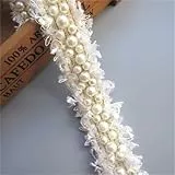 Spitzenband aus Nylon mit Perlen, ausgefranster Rand, 3 cm breit, Vintage-Stil, bestickte Applikation, Nähen, Basteln, Hochzeit, Brautkleid, Verzierung, Party, Kleidung, Hutdekoration, Weiß, 1 m