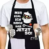 FUKPO Kochschürze Herren Damen Schwarz, Baumwolle Grillschürze für Männer Lustige Schürze Mann Frauen mit Taschen, Verstellbar Küchenschürze Herren Personalisiert Schürzen Lustig Geschenke