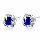 VONSSY Edelstein Ohrstecker, Zirkonia-Rubin-Saphir-Smaragd-Ohrringe, 925 Silberpfosten, erstellte Diamant-Quadrat-Ohrringe, Platin Schmuckgeschenk (Saphirblau)