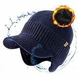 TOP-EX Große Herren und Damen Merino Wollmütze mit Schirm, ohrenschützer und Fleece, Winddicht und wasserdicht für Outdoor-Sport Navy L/XL