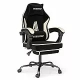 NSMAZXO Gaming Stuhl mit Fußstütze Ergonomisch mit Kopfstütze& Lendenkissen-Bürostuhl mit Premium- Technikstoff&130kg Tragfähig für Esports/Homeoffice/Zocken (Erwachsene/Jugendliche/Kinder)