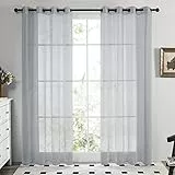Deconovo 2er Set Ösenvorhang Voile Vorhang Gardinen mit Ösen Wohnzimmer Schlafzimmer Balkon 229x140 cm Grau