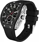 findtime Rechteckige Herrenuhr Cooles Design Kreative Herren Uhren Digital Analog Quarz Armbanduhr mit Doppelzeit Timer Stoppuhr 5ATM Wasserdicht Schwarz Sportuhr