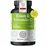 NATURE LOVE® Eisentabletten mit Vitamin C - 240 Stück - 20mg Eisen und 40mg Vitamin C pro Tablette - Hoch bioverfügbares Eisen-bisglycinat - vegan, in Deutschland produziert