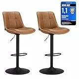 VASAGLE Barhocker 2er Set, Barstühle höhenverstellbar, drehbare Küchenhocker, gesteppter PU-Bezug, mit Rückenlehne und Fußstütze, Esszimmer, Theke, Stahl, karamellbraun LJB095K01