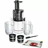 Bosch Entsafter SlowJuicer VitaExtract MESM500W, vitaminschonendes Entsaften, sehr leise, leichte Reinigung, für hartes Obst und Gemüse, BPA-frei, 150 W, weiß