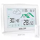 BALDR Wetterstation Funk mit Außensensor, Digital DCF-Funkuhr Innen und Außen Thermometer Hygrometer mit Wettervorhersage, Funkthermometer mit Batteriebetrieben Wetterstation