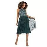 Maya Deluxe Damen Maya Deluxe Women's Midi Dress With Halter Neck Tulle for Evening Graduation Prom Wedding Bridesmaid Brautjungfernkleid, Emerald Green, 42 EU