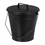 Relaxdays Ascheeimer mit Deckel, Henkel, 7 Liter, Eisen, Aschetonne für Kohle & Asche, Kamin, Ofen, Kohleeimer, schwarz