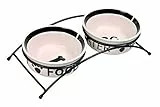 Napf-Set, Keramik/Metall, 2 × 0,25 l/ø 13 cm/27 × 7 × 14 cm, weiß/schwarz