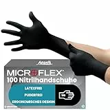 Ansell MicroFlex 93-852 Einmalhandschuhe Latexfreie, Schwarz Nitrilhandschuhe Puderfrei, Chemikalien-Schutzhandschuhe, Mechaniker Handschuhe, Schwarze Handschuhe L (100 Stück)