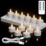 Eldnacele Led Teelichter wiederaufladbar mit Timerfunktion, 12er Set Teelichter Led mit Fernbedienung, LED Kerzen mit Timer, flammenlose Votivkerzen für Zuhause, Tisch, Halloween Weihnachtsdeko
