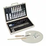 Relaxdays Malkoffer Holz, Künstlerbedarf Set, 18 Ölfarben, Mischpalette, Pinsel, Öl, Malmesser & Palettenbecher, natur