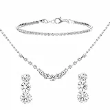 Gjinxi Silberschmuckset für Damen Kette Silber Ohrringe Hängend Schmuck Set Brautschmuck Kristall Strass Halskette Armband Jewelry Schmuckset für Braut und Brautjungfer Damenschmuck(Style B)