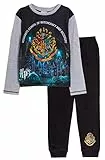 Harry Potter Schlafanzug in voller Länge, Pyjama-Set, für Jungen und Mädchen, Hogwarts, Gryffidor, Charms, Chibi-Figur, Nachtwäsche, Schwarz , 9-10 Years