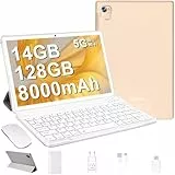 FACETEL Android Tablet 10 Zoll mit 5G WiFi Octa-Core 2.0Ghz Prozessor Ultraschnelles Tablet PC mit 14(6+8) GB RAM + 128GB ROM TF 2TB | 8000mAh |, 2026 Neueste Tablet mit Tastatur und Maus-Gold
