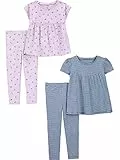Simple Joys by Carter's Baby-Mädchen 4-Piece Playwear-Sets, Blau Streifen/Lila Früchte, 5 Jahre (2er Pack)