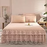 KnSam Bett Rock 180x200cm Allergiker, Spitze Bettrock Elastisch mit Kräuseln Einfarbig Khaki Matratzenschutz, Polyester Spannbettlaken Winter für Boxspringbett & Wasserbett