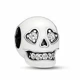 LaMenars Damen Charm Anhänger für Armbänd Glow-in-the-dark Sparkling Skull with Zirconia 925 Sterling Silber Bead Women Halskette,Schmuck Geschenk Weihnachten,Abschlusssaison,Valentinstag,Muttertag