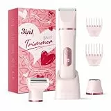 Rasierer Damen, 3-in-1 Intimrasierer für Frauen, für Körper & Bikinizone Trimmer, Gesichtshaarentferner für Frauen, Damenrasierer elektrisch IPX7, USB-Ladestation, Trimmer Damen intimbereich, Rosa