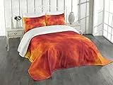 ABAKUHAUS Orange Tagesdecke Set, Feuer und Flammen Entwurf, Set mit Kissenbezügen luftdurchlässig, für Doppelbetten 220 x 220 cm, Orange Gelb