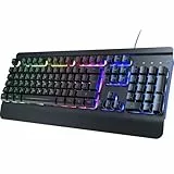 RisoPhy Gaming Tastatur, QWERTZ, Vollmetallgehäuse, Regenbogen-LED-Hintergrundbeleuchtung, Leise Computer Tastatur, Handballenauflage, Beleuchtet Tastatur mit Kabel USB für PC und Mac Gamer