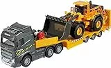 Majorette - Volvo Baustellen-Truck mit Radlader – Spielzeug-LKW mit Auflieger und Baustellenfahrzeug, viele Funktionen, mit Licht- und Soundeffekten