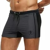 Arcweg Badehose Herren Eng Kurz Badeshorts mit Tunnelzug Schwimmhose Wassersport Kurze Hose UV Schutz Jungen Schwimmwear Schulschwimmen (Grau, M)