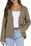 Saodimallsu Damen Strickjacke Langarm V-Ausschnitt Cardigan für Business Freizeit Gestrickt EIN Knopf Blazer,Braun,S