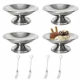 DONGKER Eisbecher Edelstahl, 4 Stück Wiederverwendbare Dessertschale, Ice Cream Sundae Dessertgläser mit Fuß und Gabel für Obst Salat Joghurt Pudding Cocktails und Fruchtpudding