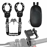 Honszex Schloss für E Scooter, E Scooter Schloss, Handschellenschloss mit Schlüssel, E Roller Schloss mit Handyhalterung und Wasserdichter Tasche, Zubehör für Elektroroller und Elektrofahrräder
