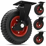 W B D WEIBIDA Industriestufe Vollgummi Schwerlastrollen Groß, 200mm 2 Lenkrollen und 2 Bremsrollen für Trolley, Möbel, Elektrogeräte, Regale, Schwingungsdämpfend & Anti-Rutsch, Tragfähigkeit 1000kg