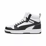 PUMA Unisex Kinder Rebound V6 Mid Jr Sneaker, Puma White Puma Black Shadow Gray, 39 EU