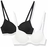 Amazon Essentials Damen Pushup-BH aus Baumwolle, 2er-Pack, Schwarz/Weiß, 85C