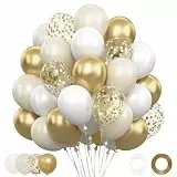 Luftballons Gold Weiß, 62 Stück Luftballons Geburtstag Gold Weiß Beige, Beige Cream Sandweiß Ballons, Helium Luftballon mit Konfetti für Deko Geburtstag Frau Hochzeit Baby Shower Abschluss Kommunion